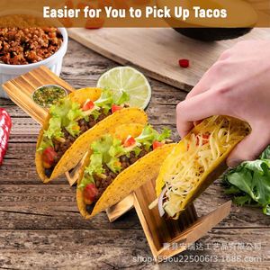 Wooden Taco Holder Tray With <b>Sauce</b> Bowl Stand For Party Serving - Product Image 3