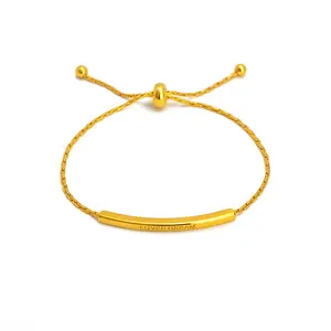 Trendy Stainless Steel Long Bar Engrave Romantic LOVER DREAM Gold Plated Thin Chain Adjustable Bangle Bracelet