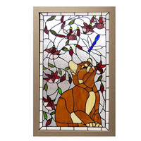 Vitral Decorativo de 5mm de Grosor, Diseño de Gato Personalizado, Hecho a Mano, Estilo Europeo Tradicional, para Decoración Interior de Puertas y Ventanas