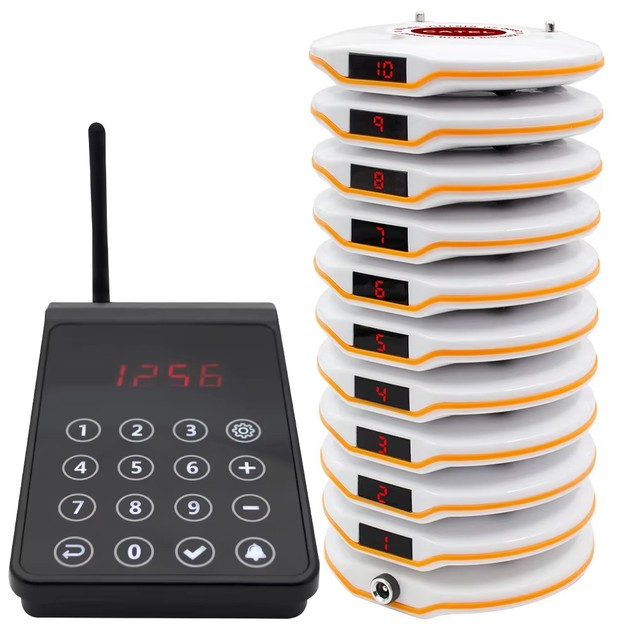White Color Restaurant Pager System Waiter Calling System Queue Buzzer Wireless Paging System with 10 Pagers