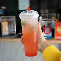 Gobelet à boba transparent en plastique PP de qualité alimentaire, sans BPA, 500 ml, 700 ml, 90 mm, personnalisable, jetable, pour boissons froides/chaudes, avec couvercle plat, QS/ISO9001