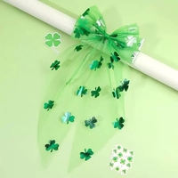 Accessoire pour cheveux de la Saint-Patrick pour femme, en tissu maillé vert à imprimé trèfle, avec pince à cheveux longue en forme de nœud