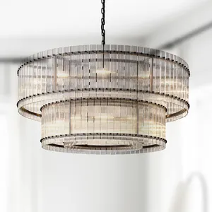 Modern Industrial Style Rivet Crystal Piece Chandelier Lighting Fixture For Living Room Kitchen Island Dining Room Foyer Lobby