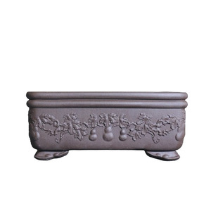 Pot à Bonsaï Rectangulaire en Zisha Fait Main, Style Antique Classique Sculpté, Petit Pot de Bureau - Product Image 5