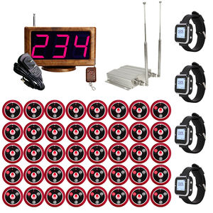 Système d'appel sans fil - 40 émetteurs de boutons d'appel + 4 montres de serveur + 1 récepteur d'affichage |   Restaurant/hôtel - Product Image 1