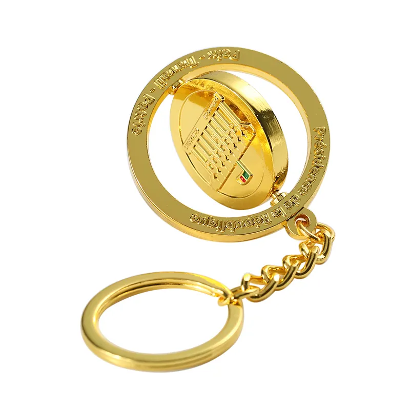 พวงกุญแจโลหะสีทองแบบหมุนได้พวงกุญแจโลหะสีทองมีโลโก้ของคุณเอง