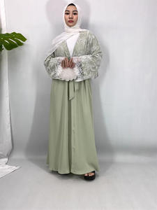 <span class=keywords><strong>Ensemble</strong></span> 2 pièces Abaya de Dubaï pour <span class=keywords><strong>femme</strong></span>, robe musulmane en velours, kimono ouvert, <span class=keywords><strong>ensemble</strong></span> <span class=keywords><strong>hijab</strong></span>, cardigan modeste avec dentelle, tenue de mariage - Product Image 6