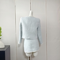 Manteau court bleu automne/hiver pour femmes taille haute jupe demi-corps ensemble deux pièces