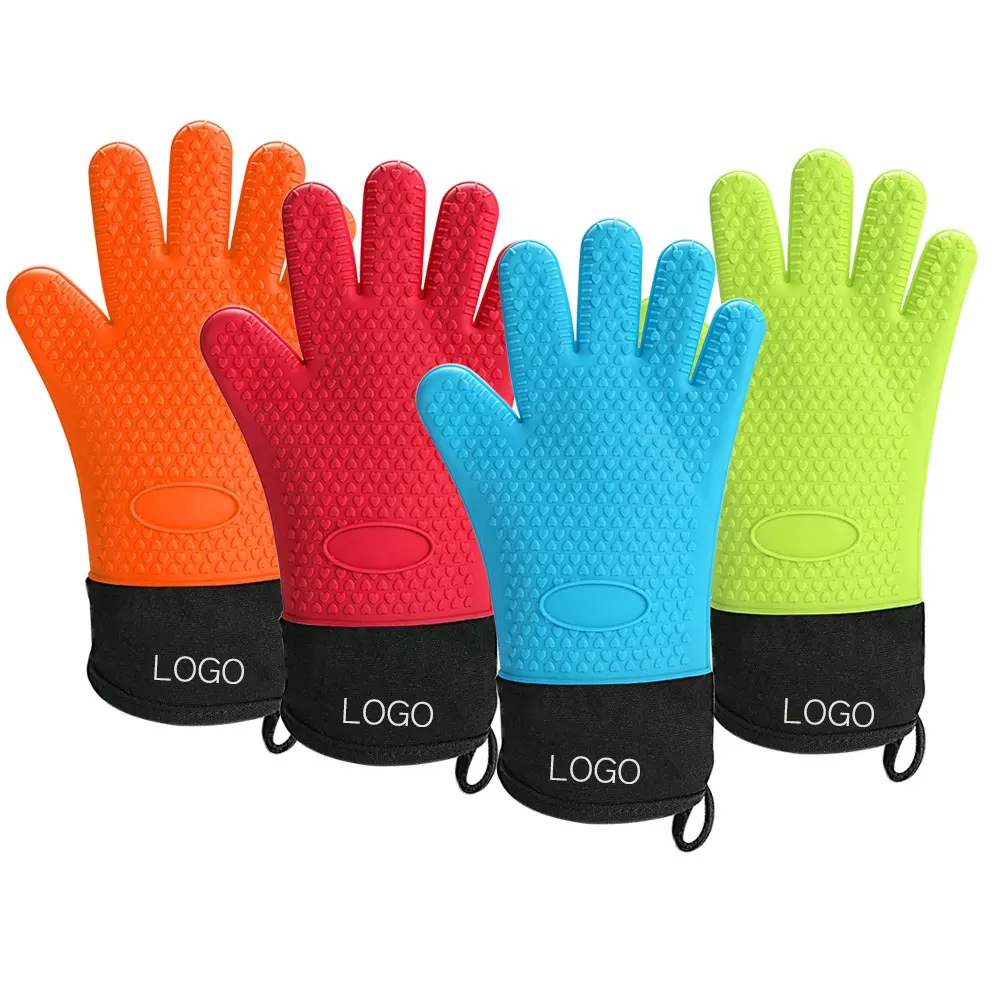 Flexible hitze beständige haltbare Küche Fünf Finger Silikon handschuhe mit Baumwolle