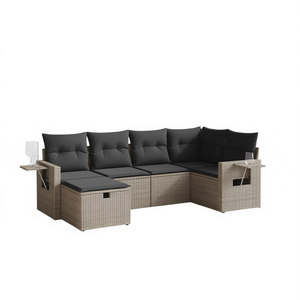 Conjunto de Sofás de Jardín de Mimbre Sintético Gris, 6 Plazas, Muebles de Exterior con Almacenamiento, Diseño Contemporáneo - Product Image 1