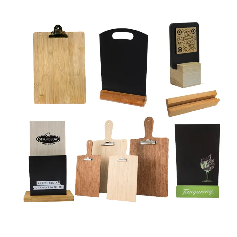 A1 A2 A3 A4 A5 A6 porte-Menu en bois personnalisé pin hêtre naturel présentoir de Menu avec impression Logo gravé