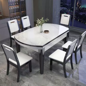 Tavolo da Pranzo Moderno in Legno Massello con Piano in Pietra Allungabile per <span class=keywords><strong>Piccoli</strong></span> Appartamenti e Arredamento Bar - Product Image 1