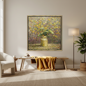Yellow Flowers Tempered Glass Print: Abstract Floral <b>Canvas</b> Artwork,GOLD <b>FRAMED</b> <b>CANVAS</b> - Product Image 3