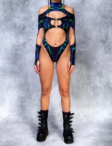 Combinaison de cosplay sexy pour femme King Mcgreen Star, col halter, multicolores, effet magma, découpes artistiques, maillot de bain à fente haute - Product Image 5