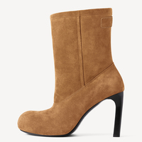 Bottines à bout rond sculpturales en cuir véritable à talon aiguille haut, style minimaliste, pour femmes, vente en gros OEM ODM