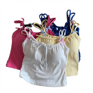 Débardeur en coton et élasthanne à double bretelles, style chic et doux à la française, avec nœud, pour femmes, haut de dessus - Product Image 4