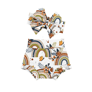 Productos de Moda: Pantalones Cortos de Cintura Alta para Bebés con Diadema de Lazo, Estampados de Arcoíris, Shorts para Niñas Pequeñas, Shorts de Boutique para Niñas - Product Image 1