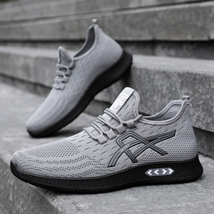 Cross Border Plus Size Men's Sports Shoes Wholesale Fly Woven Running Casual Summer Slip On Breathable with Solid Color Pattern - Product Image 3