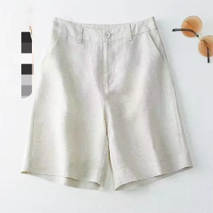 Vente en gros de shorts en coton de chanvre pour femmes nouvel été taille haute décontracté pantalon à jambes larges shorts décontractés pour femmes - Product Image 4
