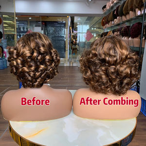 Découvrez le glamour ultime : Perruque en cheveux humains avec fermeture en dentelle 5x5, boucles rebondissantes de 12 pouces, pour une transformation. - Product Image 1