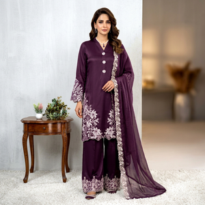 Conjunto de Salwar Tradicional para Mujer, de Crepé de Seda Bordado, Largo hasta el Tobillo, Estilo Informal de India y Pakistán, Corte Regular, para Todas las Temporadas, Ideal para Bodas - Product Image 1