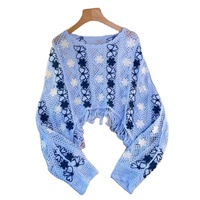 Pull en coton brodé personnalisé pour femmes OEM ODM Pull de Noël décontracté à motif floral Style crocheté