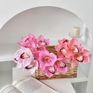 <span class=keywords><strong>Bouquet</strong></span> <span class=keywords><strong>de</strong></span> fleurs artificielles en latex, 4 têtes, orchidée cymbidium rose, toucher réaliste, arrangement floral <span class=keywords><strong>de</strong></span> mariage, 2026 - Product Image 2