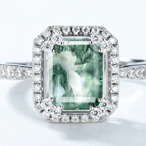 <span class=keywords><strong>Anello</strong></span> Norelle in Agata Verde con Taglio <span class=keywords><strong>Smeraldo</strong></span>, <span class=keywords><strong>Argento</strong></span> Sterling 925, Gioiello Unico con Moissanite, Regalo Perfetto - Product Image 5