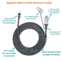 Cable Ethernet USB a RJ45 2 en 1 para ordenador portátil, 1000Mbps USB3.0 USB3.1 a RJ45 Gigabit Network LAN Cable Convertidor de 2 en 1