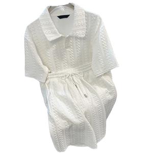 Completi Estivi Eleganti da Donna in Jacquard Bianco <span class=keywords><strong>con</strong></span> Polo Sportiva Casual <span class=keywords><strong>con</strong></span> Cerniera e <span class=keywords><strong>Pantaloncini</strong></span>, Set da 2 Pezzi, Tute da Ginnastica - Product Image 6