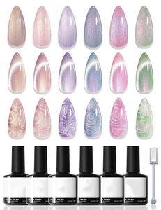 Cat Eye <b>Gel</b> <b>Nail</b> Polish, 6 Colors Shimmer Pearl Magnetic <b>Nail</b> Drawing <b>Set</b> with Magnet - Product Image 1