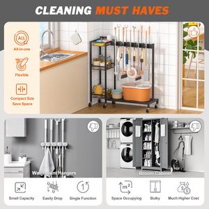 Soporte para escobas con organizador de suministros de limpieza, <span class=keywords><strong>armario</strong></span> de almacenamiento para escobas con carrito de limpieza, carrito de limpieza - Product Image 5