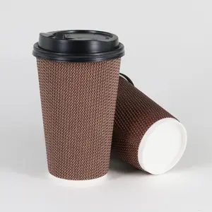 10oz Disposable Eco Friendly Ripple/double Wall insulated Coffee Paper Cups with lid
