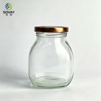 Pot en verre ovale mignon de 280 ml avec col fileté, récipient transparent pour miel, gelée, thé séché, petits aliments et emballages d'artisanat