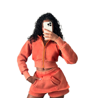 KY Ensemble 2 pièces pour femmes Automne Sweat à capuche zippé court et Mini jupe avec poches Design Tenue décontractée