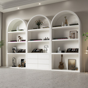 Étagères de présentation arquées modernes, armoire de rangement blanche pour le commerce de détail avec rangement ouvert éclairé pour les magasins de beauté - Product Image 3
