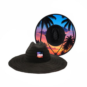 Custom Black Straw <b>Hat</b> Beach Fishing Lifeguard Straw <b>Hat</b> for Men Fashion <b>Summer</b> Sun Outdoor Men Straw <b>Hat</b> Bulk Wide Brim Cap - Product Image 2