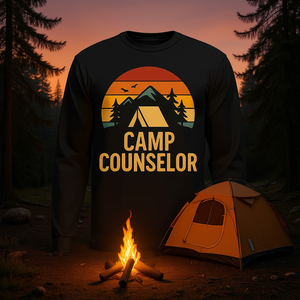 T-shirt à manches longues pour conseiller de camp, design rétro en forme de tente, col rond en coton, unisexe, pour adulte, vêtements d'été pour l'extérieur - Product Image 3