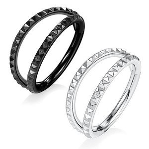 Anneau de nez double ligne en acier inoxydable avec strass taillés en pyramide et serti clos, bijou de piercing géométrique tendance - Product Image 2