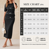 Ensemble deux pièces en tricot pour femmes, haut à manches courtes raglan avec détails boutonnés, jupe midi, tenue de couleur unie, ensemble assorti en tricot