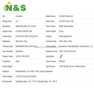 Pantalla LCD de 4 pulgadas 480*800 en stock para equipos industriales, médicos y automotrices COM40T4M46ULX - Product Image 4
