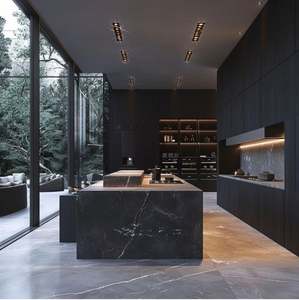 Gabinete modular negro minimalista de estilo europeo con gabinete de cocina de isla - Product Image 1