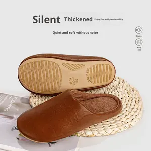 2025 New Design <strong>Men's</strong> and Women's Matching Home Leather <strong>Slippers</strong> - Comfortable and Warm Cotton <strong>Slippers</strong> for Autumn and Winter - Product Image 5