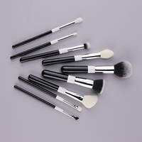 Ensemble de pinceaux de maquillage professionnels de luxe YM Factory - Service complet - Fond de teint - Yeux - Look naturel - Manche en bois - Poils synthétiques