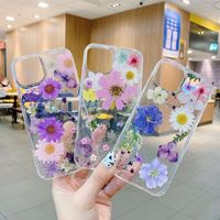 Coque de téléphone transparente en époxy scintillante avec fleurs séchées pressées, qualité supérieure, protection intégrale antichoc en TPU+PC