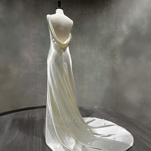 Robe de mariée sirène moderne et brillante NT60 en satin à une épaule avec appliques florales en cristal et jupe longue - Product Image 3