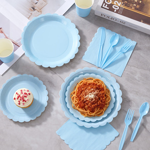 ชุดภาชนะใส่อาหารแบบใช้แล้วทิ้ง PET สีฟ้าอ่อน 350 ชิ้น สำหรับแขก 50 คน ประกอบด้วยจาน แก้ว ผ้าเช็ดปาก เป็นมิตรกับสิ่งแวดล้อม เหมาะสำหรับงานเลี้ยงฉลองเด็กอ่อน - Product Image 5