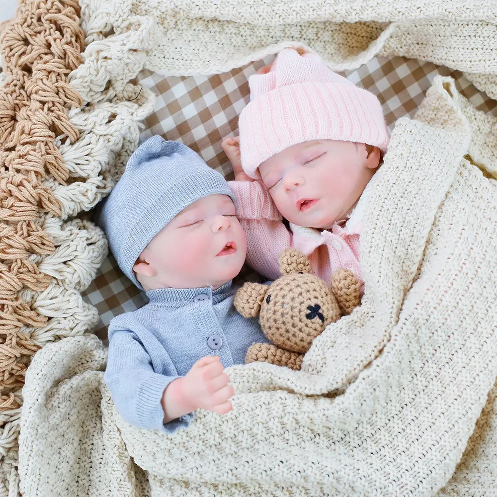 Lifereborn wieder geborene Puppen Silikon Neugeborenes Baby 18 Zoll schlafende Zwillinge Babys Puppe wieder geborene Plüschtiere