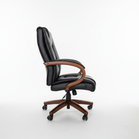 Chaise de bureau pivotante ergonomique traditionnelle avec accoudoirs en bois, revêtement en PU résistant aux rayures, base en bois et métal, pour salon, bureau à domicile