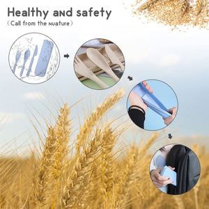 Vaisselle de camping écologique en paille de blé, ensemble d'ustensiles de voyage avec étui - Product Image 5